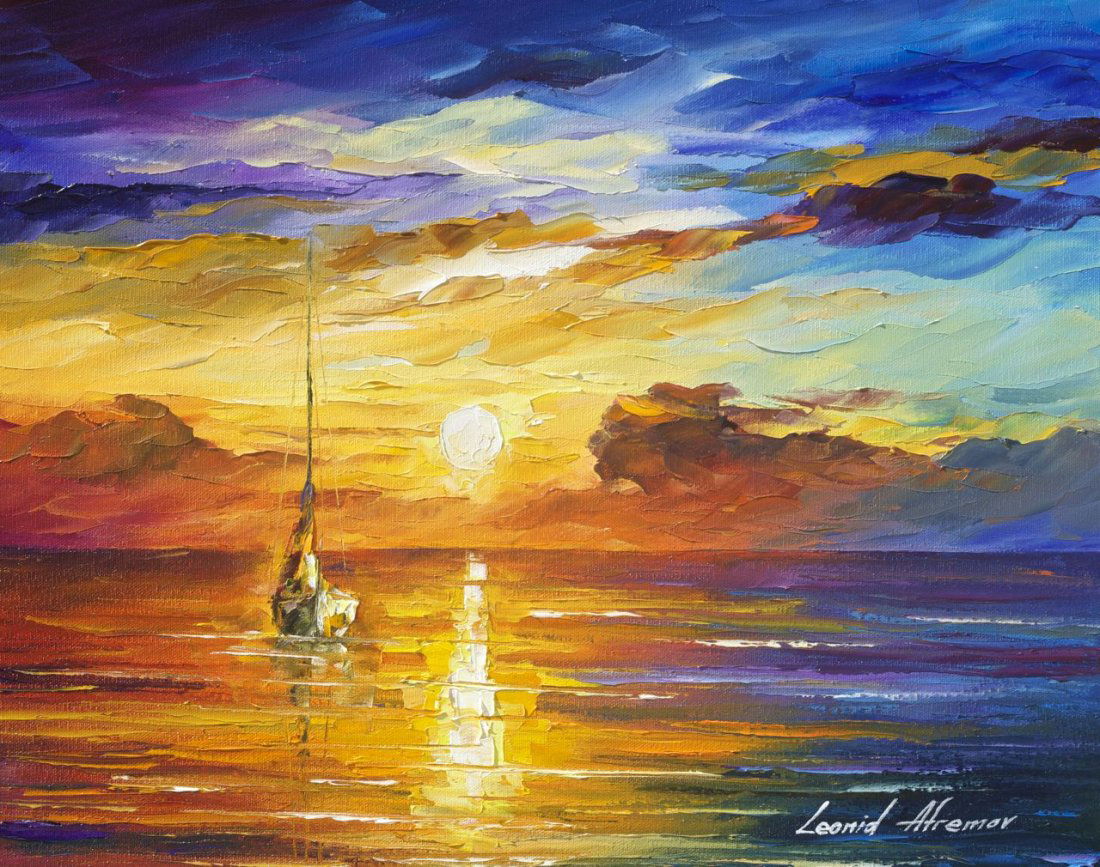 Lonely Sea And Sky - Limited Edition 1/25 by Leonid Afremov: Lonely Sea And Sky - Limited Edition 1/25 by Leonid AfremovThis is a limited edition giclee hand-painted by Leonid Afremov. This is the first giclee of a small edition of 25 paintings. The rest of the