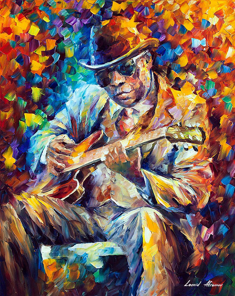 John Lee Hooker Blues - Limited Edition 1/25 by Leonid Afremov: John Lee Hooker Blues - Limited Edition 1/25 by Leonid AfremovThis is a limited edition giclee hand-painted by Leonid Afremov. This is the first giclee of a small edition of 25 paintings. The rest of