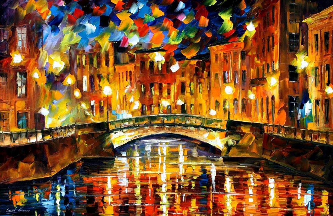Bridge Over Happiness St. Petersburg - Limited Edition 1/25 by Leonid Afremov: Bridge Over Happiness St. Petersburg - Limited Edition 1/25 by Leonid AfremovThis is a limited edition giclee hand-painted by Leonid Afremov. This is the first giclee of a small edition of 25 painting