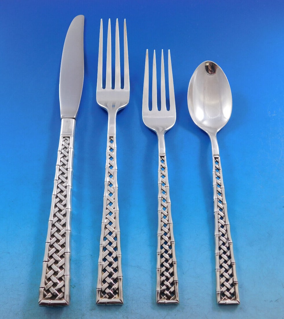 Tradewinds by International Sterling Silver Flatware Set for 8 Service 38 pieces: Tradewinds by International Sterling Silver Flatware Set for 8 Service 38 pieces Tradewinds by international sterling silver flatware set with basket weave design and bamboo border, 38 pieces. This se