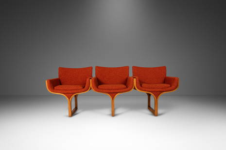 Mid-Century Architectural Tandem Three Seat Bench in Burnt Orange Tweed Attributed to Arthur Umanoff: Mid-Century Architectural Tandem Three Seat Bench in Burnt Orange Tweed Attributed to Arthur Umanoff for Madison Furniture USA c. 1960s Mid-Century Modern Architectural Tandem Three Seat Bench in Burn