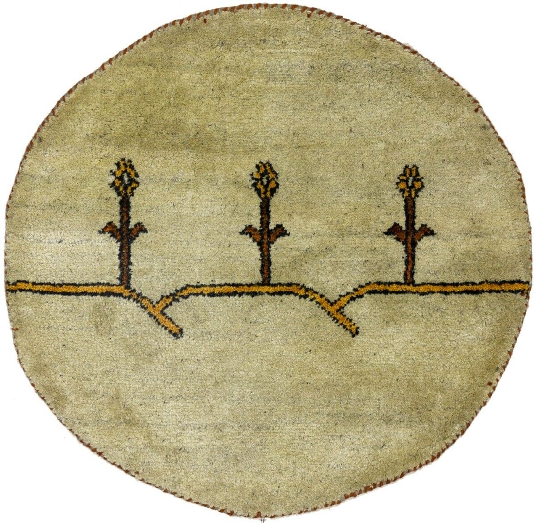 Indo-Gabbeh Oriental Round Rug Handmade 3X3 Tribal Pictorial Plush Wool Carpet: Indo-Gabbeh Oriental Round Rug Handmade 3X3 Tribal Pictorial Plush Wool Carpet Free continental US Shipping Type: Area Rug Size: 2"10 X 2"10 Ft Color: Cream Production Technique: Knotted Material: Woo