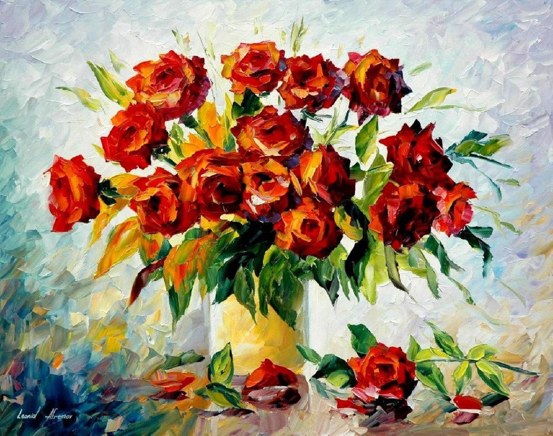 Red On White - Limited Edition 1/25 by Leonid Afremov: Red On White - Limited Edition 1/25 by Leonid AfremovThis is a limited edition giclee hand-painted by Leonid Afremov. This is the first giclee of a small edition of 25 paintings. The rest of the editi