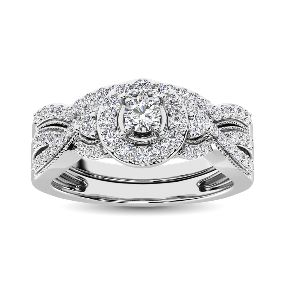 10K White Gold 3/4 Ctw Diamond Bridal Ring: 10K White Gold 3/4 Ctw Diamond Bridal Ring This beautiful Bridal Ring is available in 10K White Gold. There is 1 round diamond with a total carat weight of 3/4 ct set in a prong / shared prong setting