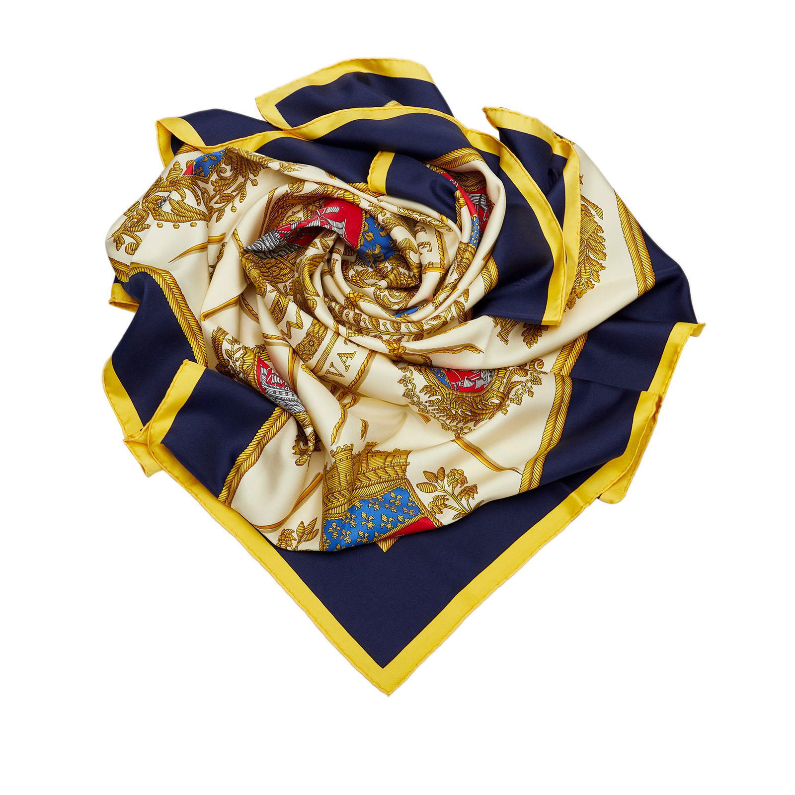 Hermes Les Armes de Paris Silk Scarf: Hermes Les Armes de Paris Silk Scarf The Les Armes de Paris Scarf features a printed silk body. Brand: Hermes Model: Les Armes de Paris Silk Scarf Origin: France Category: Accessories Color: Yellow St