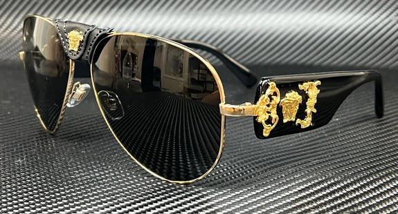VERSACE VE2150Q 100287 Black Gold Men Pilot Sunglasses 62 mm: VERSACE VE2150Q 100287 Black Gold Men Pilot Sunglasses 62 mm Type: Sunglasses Frame Color: Black Style: Aviator Lens Color: Gray Theme: Metal Frame Material: Acetate Metal Lens Material: Plastic Featu