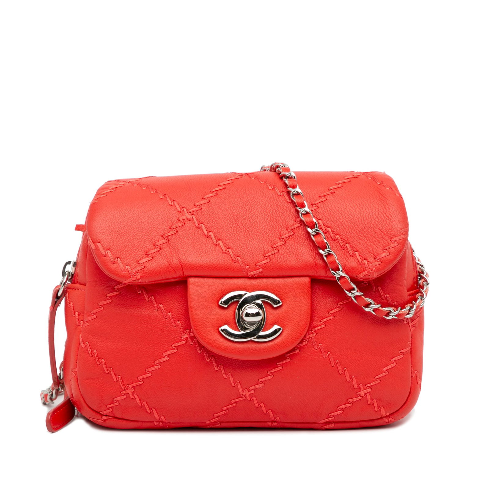 Chanel Ultimate Stitch Mini Flap Wallet On Chain: Chanel Ultimate Stitch Mini Flap Wallet On Chain The Ultimate Stitch Mini wallet on chain features a quilted lambskin leather body leather-woven chain strap a front compartment with flap turn lock and