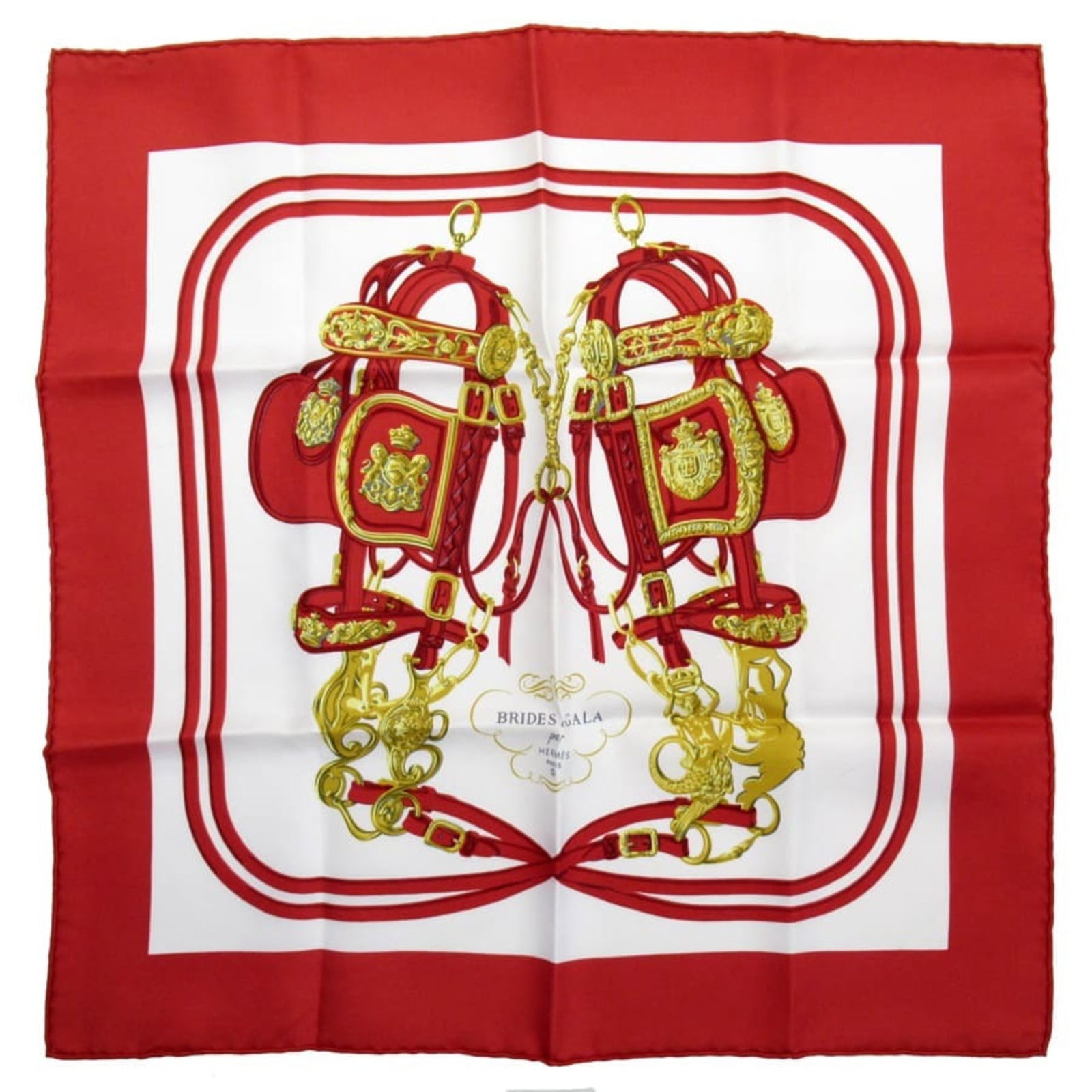 Hermes HERMES Scarf Carre 40 BRIDES de GALA Red x White 100% Silk: Hermes HERMES Scarf Carre 40 BRIDES de GALA Red x White 100% Silk Brand: Hermes Country of Origin: France Type: Scarf Gender: Women Color: Red color White Material: Silk100% Silk: 100% Size (LxW): 42c