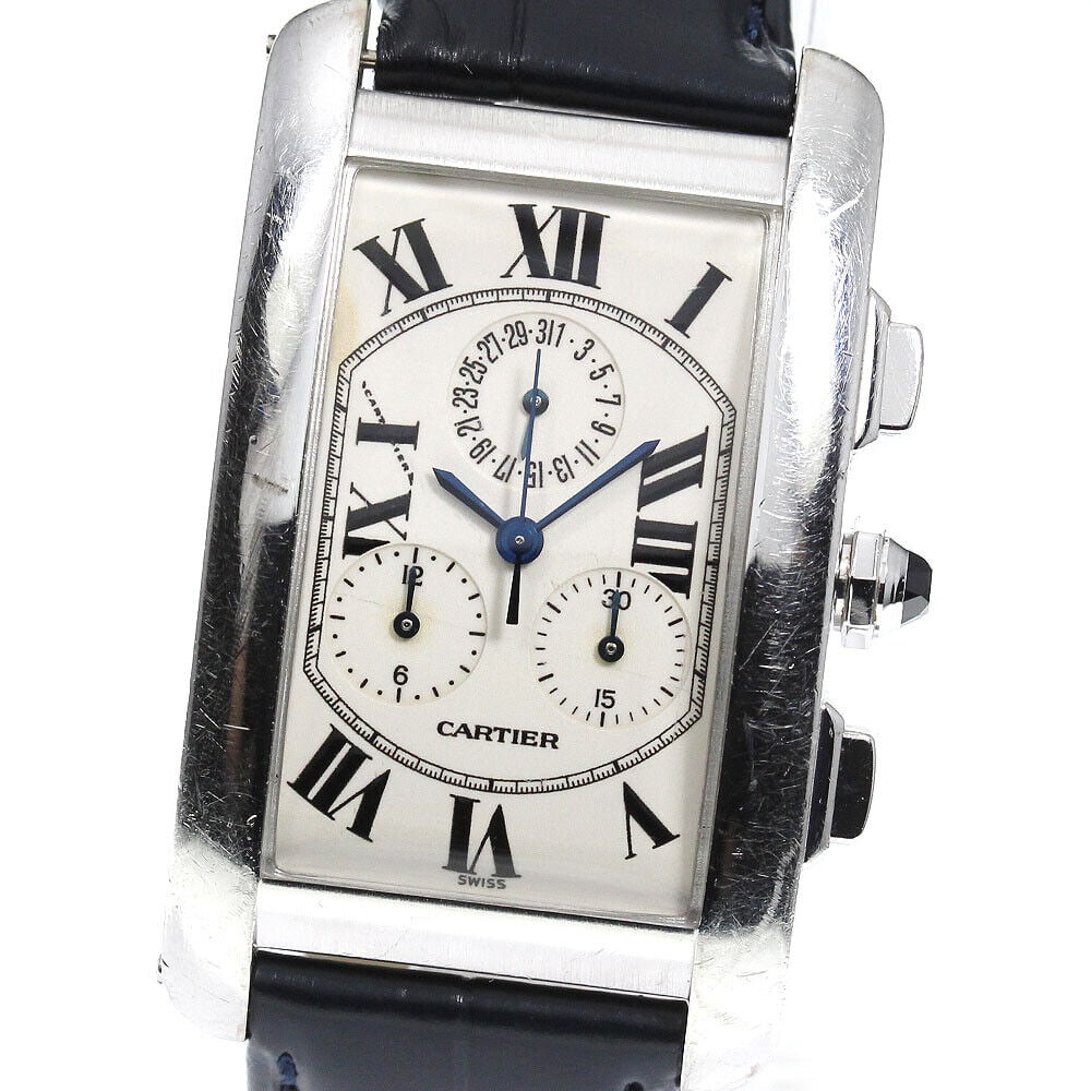 CARTIER 2312 Tank American LM K18WG Chrono Reflex Mens Watch: CARTIER 2312 Tank American LM K18WG Chrono Reflex Mens Watch Type: wristwatch condition rank body rank B belt trunk N commodity condition Glass Many scratches small scratches Case Many scratches small