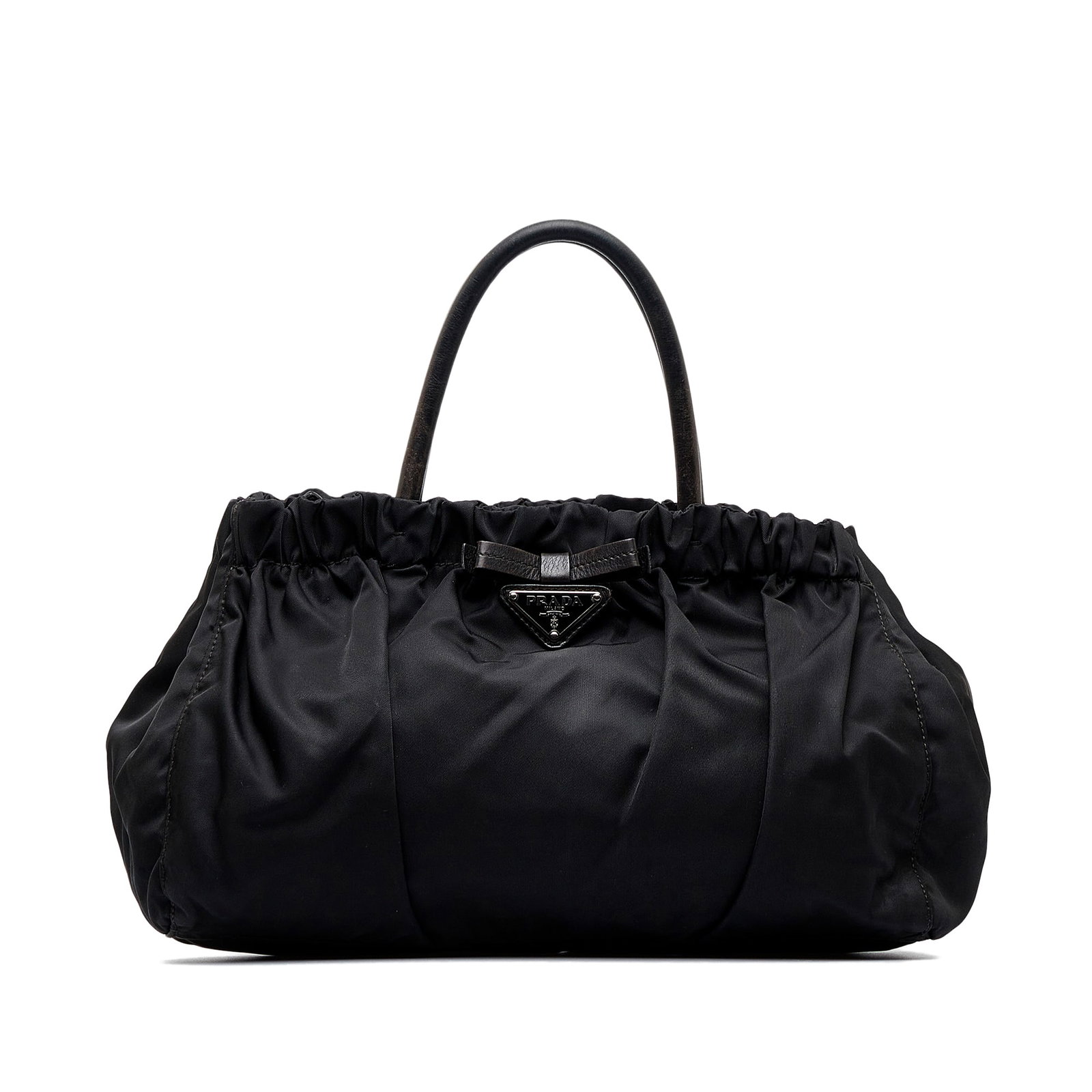 Prada Tessuto Bow Handbag: Prada Tessuto Bow Handbag This satchel features a nylon body rolled leather handles a top zip closure and an interior zip pocket. Brand: Prada Model: Tessuto Bow Handbag Origin: Italy Category: Bags C