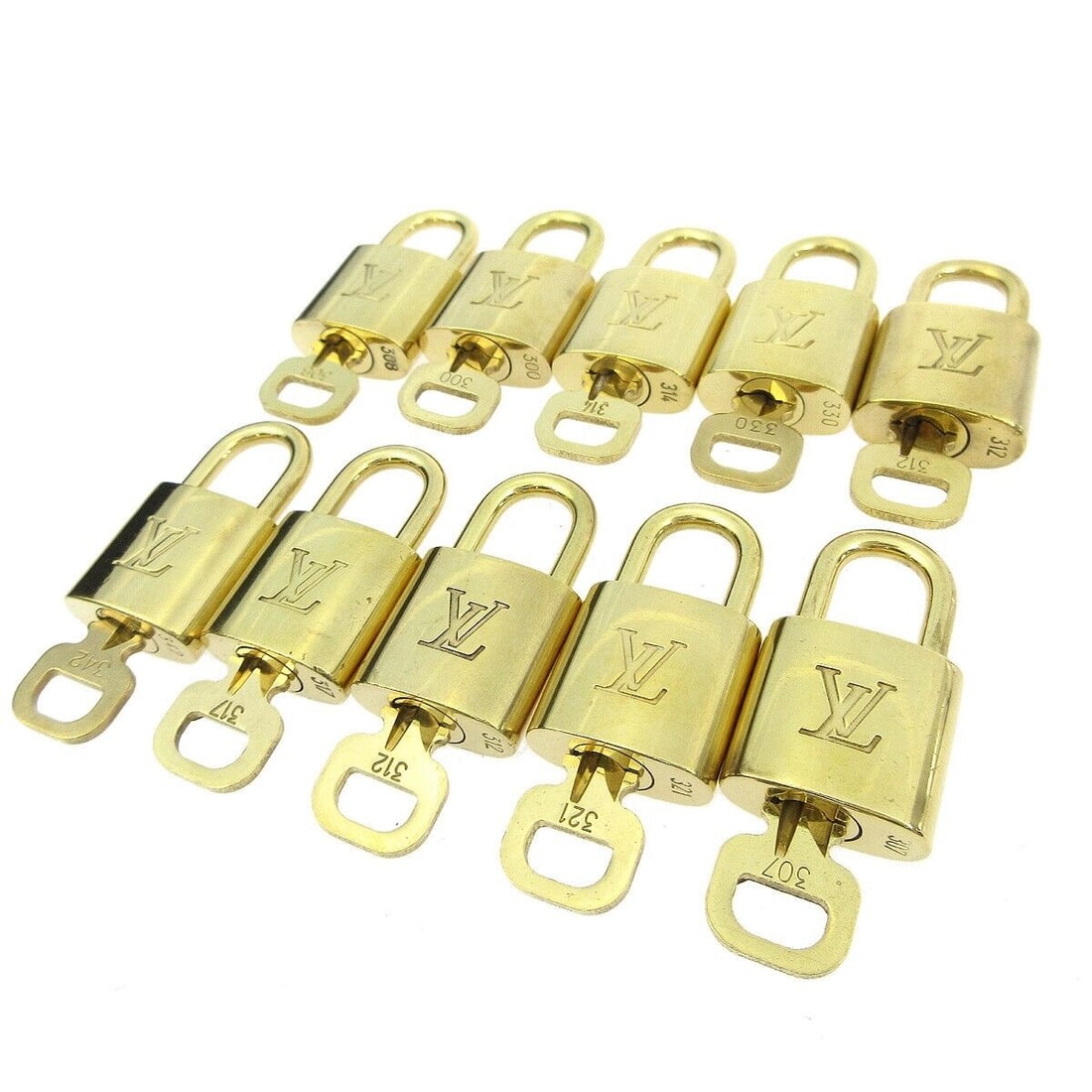 LOUIS VUITTON Padlock & Key Bag Accessories Charm 10 Piece Set Gold: LOUIS VUITTON Padlock & Key Bag Accessories Charm 10 Piece Set Gold Type: Padlock Color: Gold Outside Condition: AB: Very Good/Inside Condition: C: Heavily Used The BIDHAUS Guarantee: All items in thi