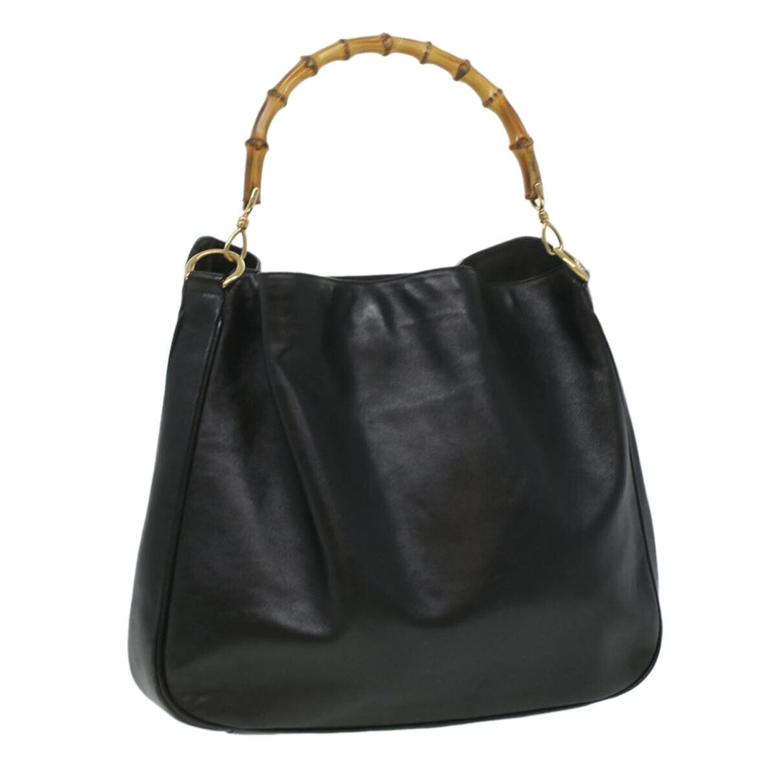 GUCCI Bamboo Shoulder Bag Leather Black 0011577: GUCCI Bamboo Shoulder Bag Leather Black 0011577 Style: Shoulder Bag Material: Leather Exterior Color: Black Bag Height: 13.4inch(Approx) / 34cm(Approx) Bag Depth: 3.9inch(Approx) / 10cm(Approx) Bag Le