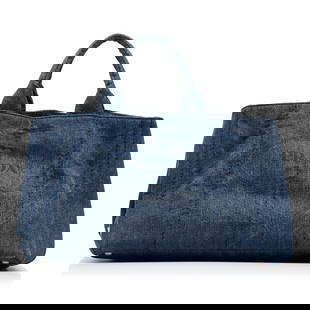 Prada Canapa Logo Satchel: Prada Canapa Logo Satchel This satchel features a denim body rolled handles a detachable flat strap an open top and interior zip and slip pockets. Brand: Prada Model: Canapa Logo Satchel Origin: Italy