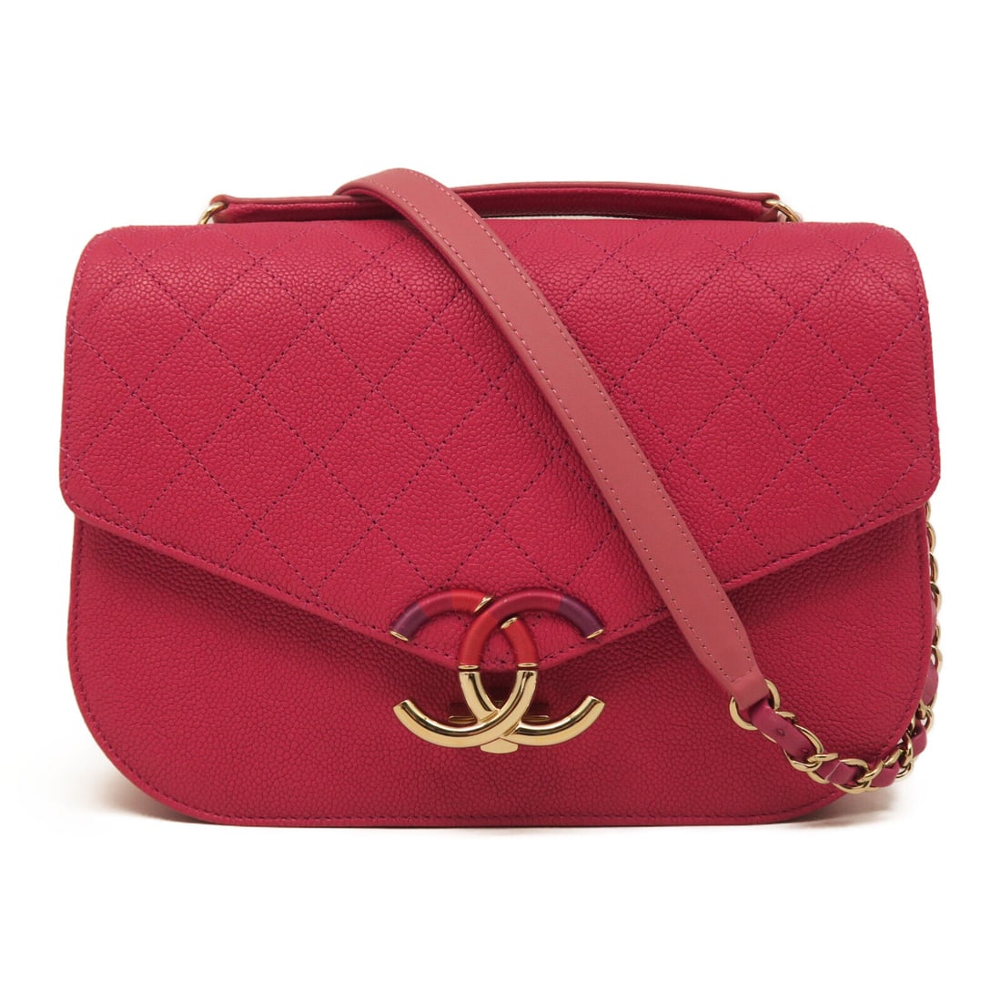 Chanel Quilted CC GHW Chain Shoulder Bag A93660 Caviar Leather Red Rose: Chanel Quilted CC GHW Chain Shoulder Bag A93660 Caviar Leather Red Rose Style: Shoulder Bag Exterior Material: Caviar skin (grained Calfskin) Exterior Color: Red Bag Height: 6.3 Bag Depth: 2.8 Bag Len