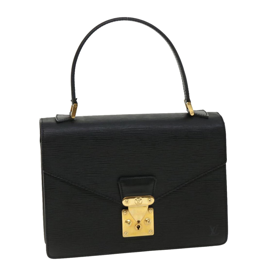 LOUIS VUITTON Epi Concorde Hand Bag Black LV: LOUIS VUITTON Epi Concorde Hand Bag Black LV Style: Hand Bag Material: Epi Leather Exterior Color: Black Bag Height: 7.9inch(Approx) / 20cm(Approx) Bag Depth: 2.8inch(Approx) / 7cm(Approx) Bag Length: