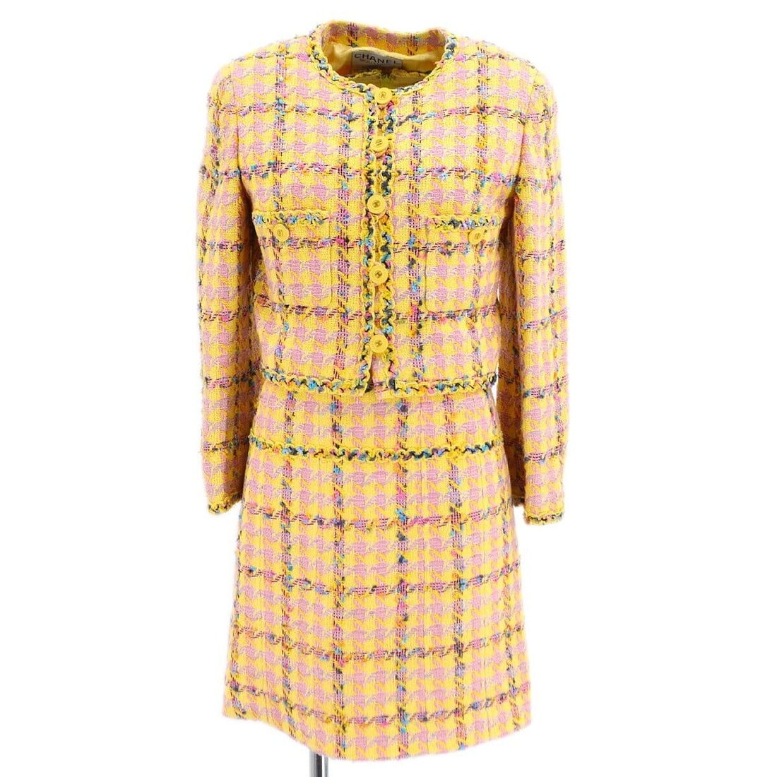 Chanel 94p #34 Setup Suit Jacket Sleeveless Dress Tweed Yellow