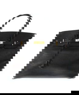 HERMES Birkin 35 Hand bag Veau Togo Black A:1997 Vintage: HERMES Birkin 35 Hand bag Veau Togo Black A:1997 Vintage Material: Leather Color: Black Bag Height: 10 in Bag Depth: 7 in "Size (Women's): 35" Type: Handbag Vintage: Yes Handmade: No Pattern: Solid Re