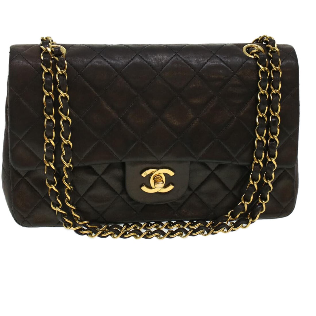 CHANEL Matelasse Turn Lock Chain Shoulder Bag Lamb Skin Black CC: CHANEL Matelasse Turn Lock Chain Shoulder Bag Lamb Skin Black CC Style: Shoulder Bag Material: Lamb Skin Exterior Color: Black Bag Height: 5.3inch(Approx) / 13.5cm(Approx) Bag Depth: 2.8inch(Approx) /