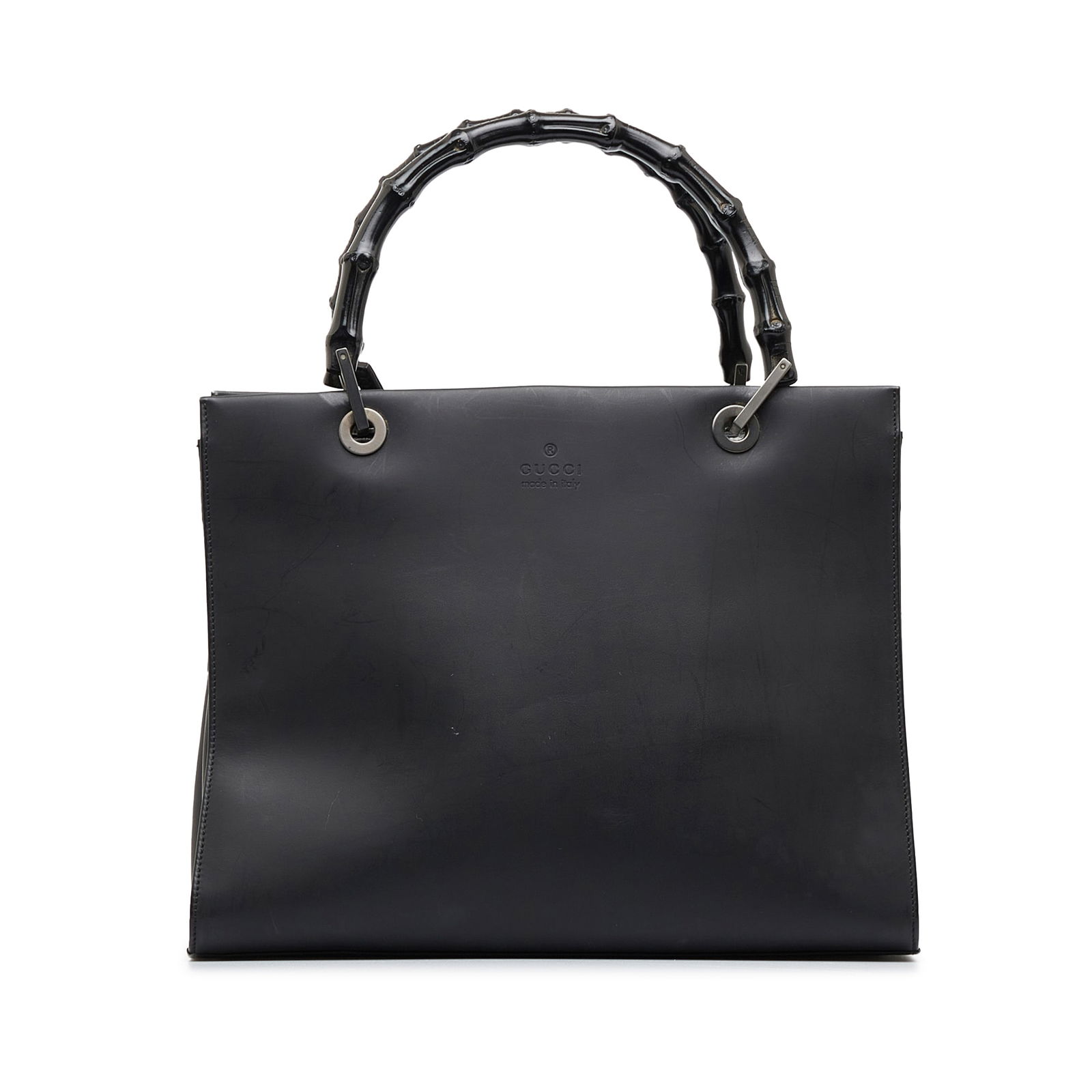 Gucci Bamboo Satchel: Gucci Bamboo Satchel This satchel features a leather body bamboo top handles detachable flat strap an open top and an interior zip compartment. Brand: Gucci Model: Bamboo Satchel Origin: Italy Categor