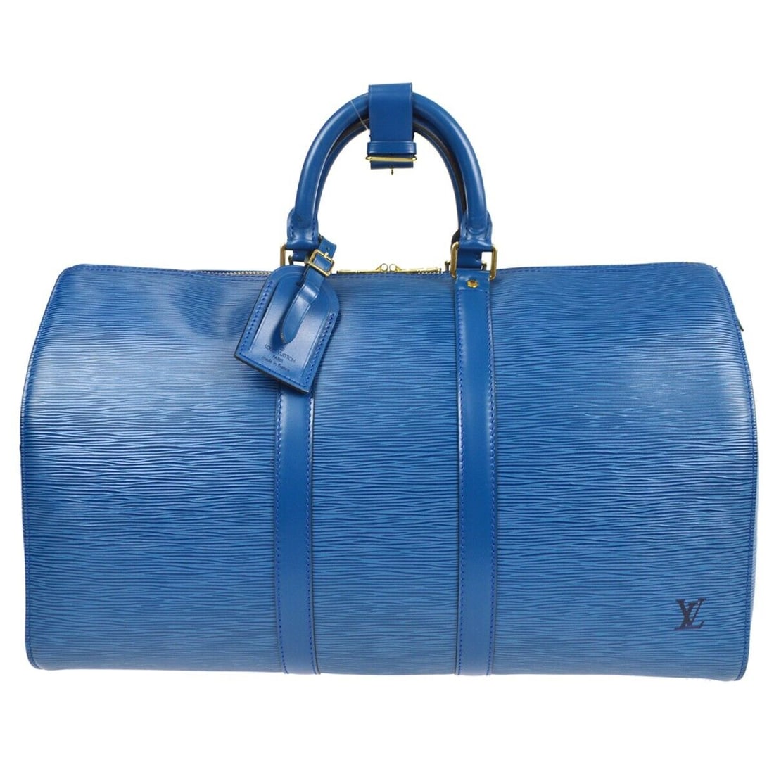 Louis Vuitton Keepall 45 Travel Handbag Purse Blue Epi M42975 VI1903: Louis Vuitton Keepall 45 Travel Handbag Purse Blue Epi M42975 VI1903 Bag Width: 18.5 Pattern: Epi Bag Height: 10.6 Closure: Zip Occasion: Travel Size: Extra Large Handle Style: Double Handles Lining M
