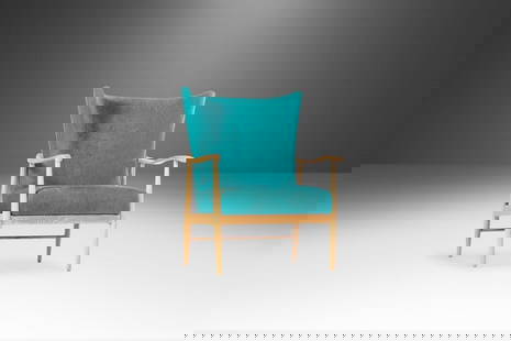 Early Blonde American Of Martinsville High Back Lounge Chair In Original Seafoam Blue Fabric C.: Early Blonde American Of Martinsville High Back Lounge Chair In Original Seafoam Blue Fabric C. 1960S Early Blonde American of Martinsville High Back Lounge Chair in Original Seafoam Blue Fabric c. 19