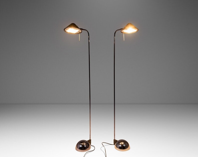 Rare Set Of Two (2) Post Modern Floor Lamps In Midnight Chrome By Robert Sonneman For George Kovacs: Rare Set Of Two (2) Post Modern Floor Lamps In Midnight Chrome By Robert Sonneman For George Kovacs Usa C. 1987 Rare Set of Two (2) Post Modern Floor Lamps in Midnight Chrome by Robert Sonneman for Ge
