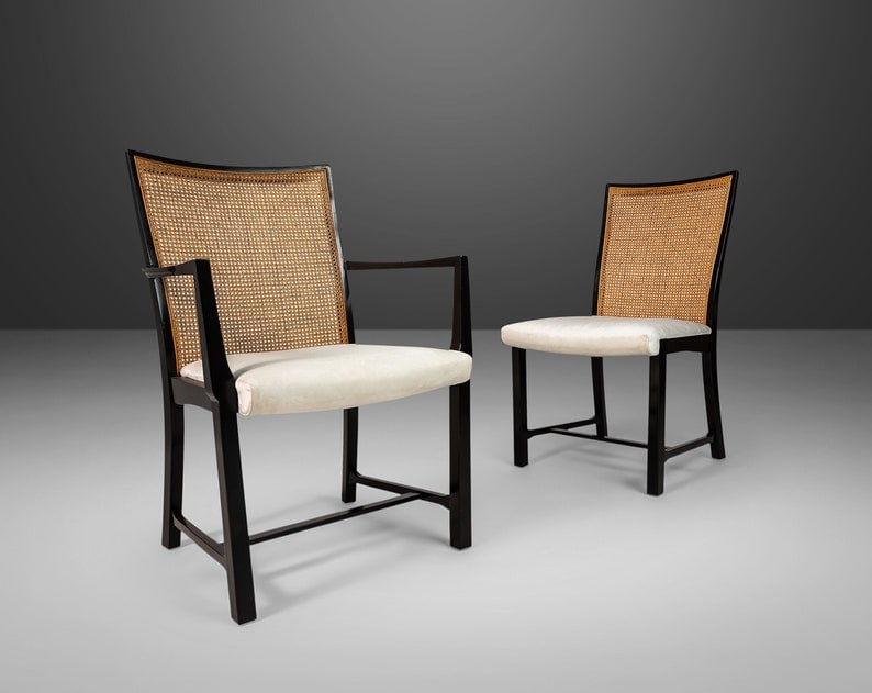 Set Of Six (6) Ebony Lacquered Dining Chairs With Cane Backs By Michael Taylor For Baker Furniture: Set Of Six (6) Ebony Lacquered Dining Chairs With Cane Backs By Michael Taylor For Baker Furniture C. 1960S Set of Six (6) Ebony Lacquered Dining Chairs with Cane Backs by Michael Taylor for Baker Fur