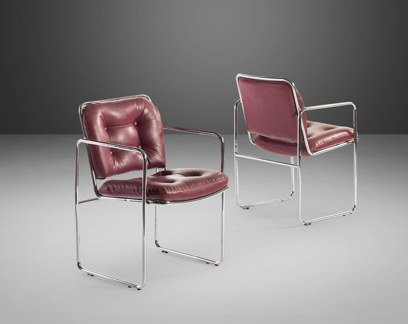 Mid Century Modern Tubular Chrome Lounge Chairs By Chromcraft With Rich Oxblood Seats C. 1960S: Mid Century Modern Tubular Chrome Lounge Chairs By Chromcraft With Rich Oxblood Seats C. 1960S Mid Century Modern Tubular Chrome Lounge Chairs by Chromcraft with Rich Oxblood Seats c. 1960s About: Chr