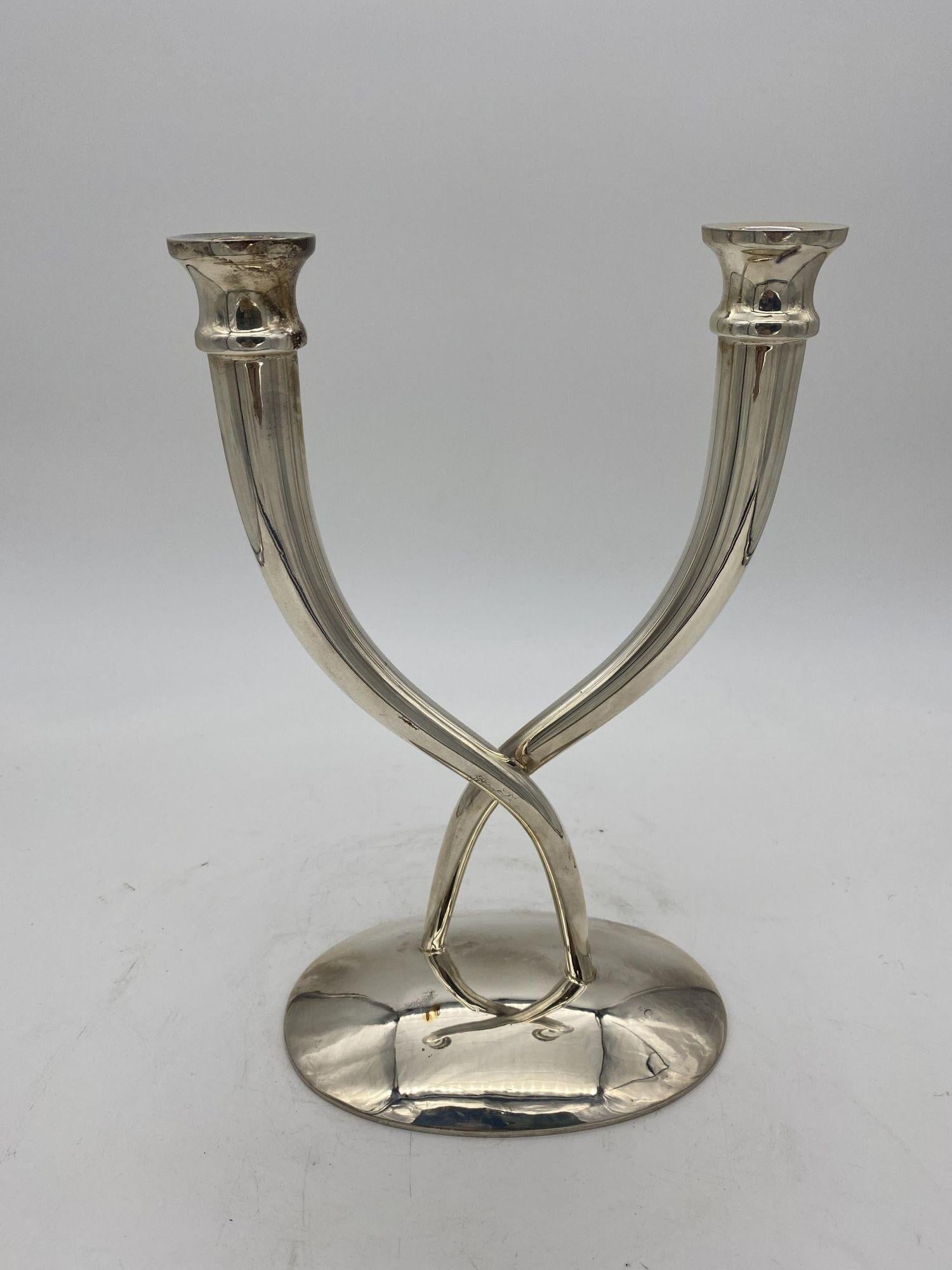 Late 20th Century Sterling Silver Candle Holders by Villa - a Pair: Late 20th Century Sterling Silver Candle Holders by Villa - a Pair Dimensions: Height: 12.5 in (31.75 cm)Width: 7.5 in (19.05 cm)Depth: 5.5 in (13.97 cm) Materials and Techniques: Sterling Silver Plac