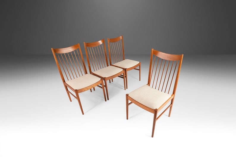 Set Of Four (4) Model 422 Spindle-Back Dining Chairs In Teak By Arne Vodder For Sibast Denmark C.: Set Of Four (4) Model 422 Spindle-Back Dining Chairs In Teak By Arne Vodder For Sibast Denmark C. 1970S Set of Four (4) Model 422 Spindle-Back Dining Chairs in Teak by Arne Vodder for Sibast Denmark c