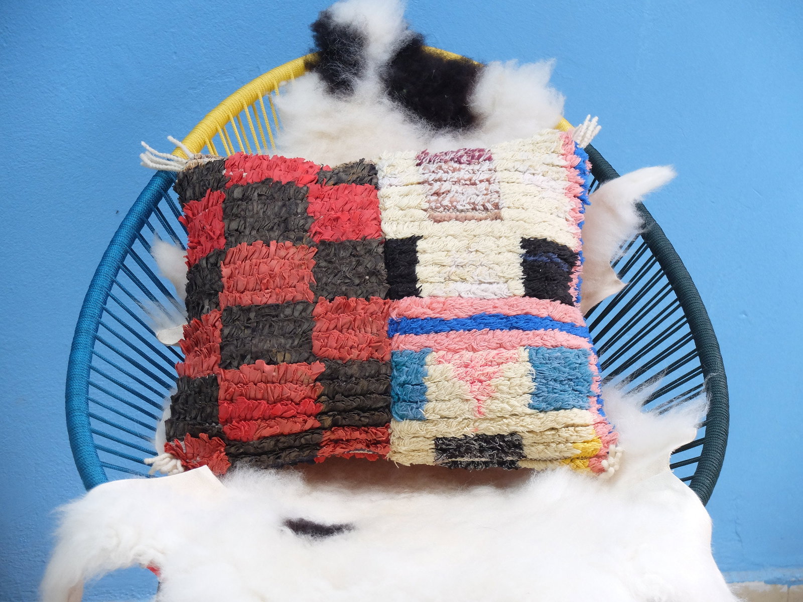 17.5/15.5 Vintage Moroccan Berber Pillow colourful-cushion berber Handmade-Natural Wool-Moroccan: 17.5/15.5 Vintage Moroccan Berber Pillow colourful-cushion berber Handmade-Natural Wool-Moroccan Cover- Made from old rugs- Vintage Moroccan Berber pillow cover Double face with zipper closure. * the 