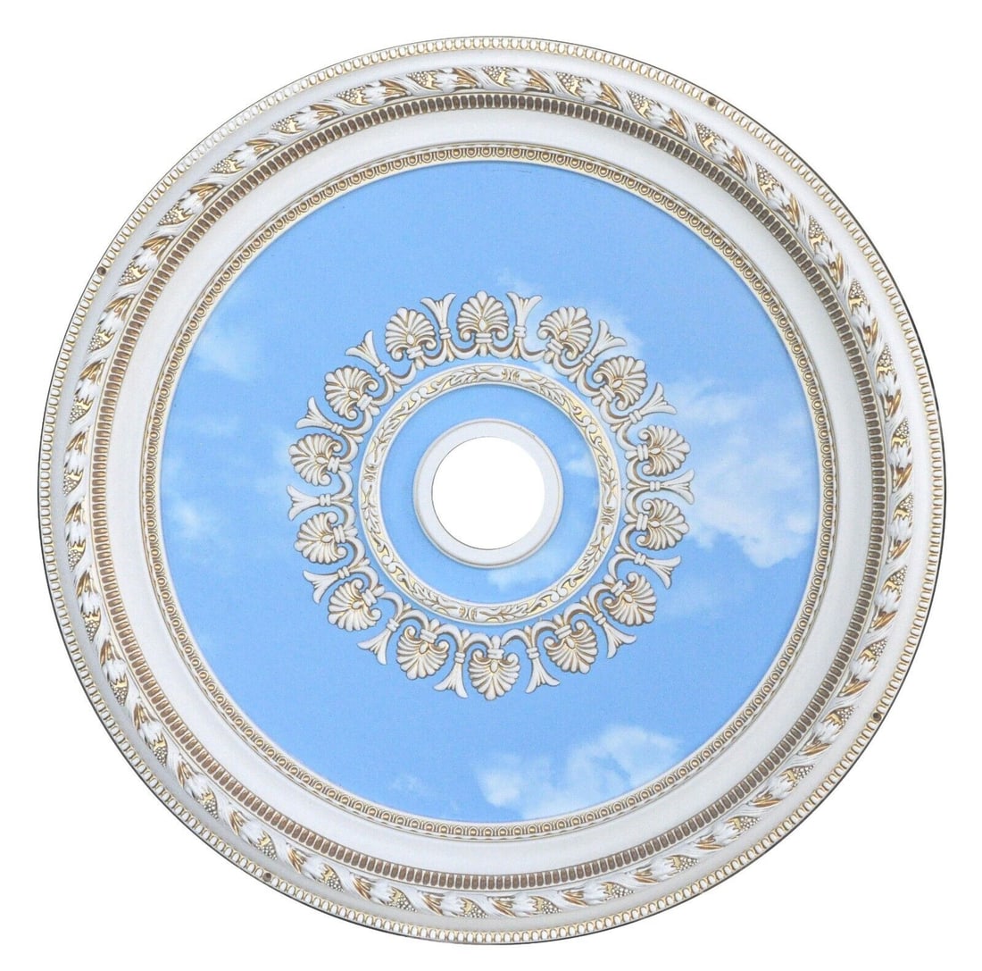 32" ROUND CHANDELIER CEILING MEDALLION ANTIQUE WHITE BLUE SKY FOYER DINING ROOM: 32" ROUND CHANDELIER CEILING MEDALLION ANTIQUE WHITE BLUE SKY FOYER DINING ROOM Item Height: 2.5" Item Width: 32" Assembly Required: No Energy Star: 5 Stars Installation Area: Indoor Diameter: 32" Wid