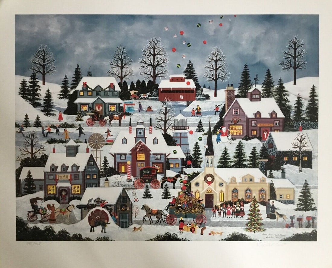 Jane Wooster Scott Signed & Numbered L/ED Lithograph " Good Wishes Good Cheer ": Jane Wooster Scott Signed & Numbered L/ED Lithograph " Good Wishes Good Cheer " Artist: Jane Wooster Scott Unit Of Sale: Single Piece Signed By: Jane Wooster Scott Size: Medium Item Length: 27 in Regi