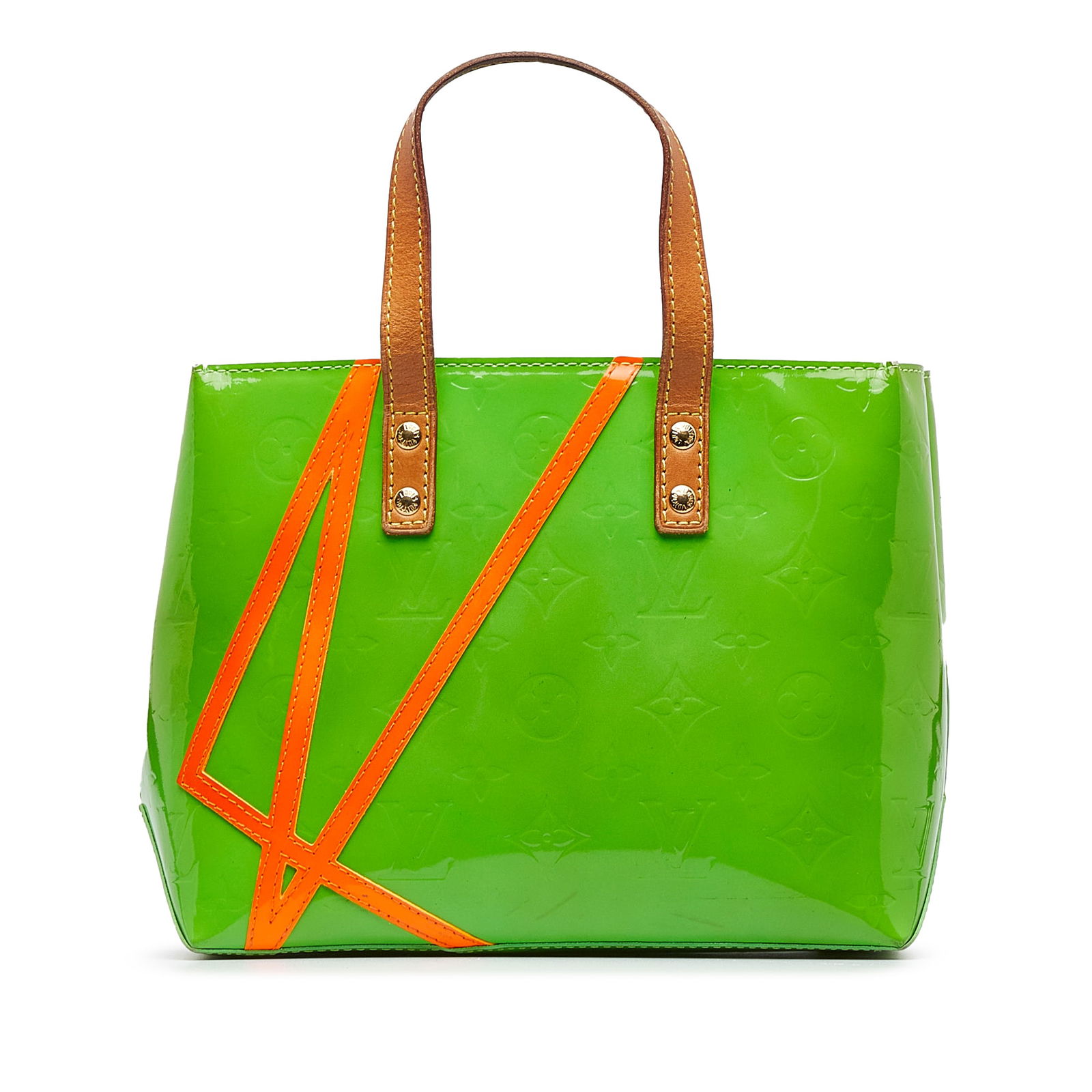 Louis Vuitton x Robert Wilson Monogram Vernis Fluo Reade PM: Louis Vuitton x Robert Wilson Monogram Vernis Fluo Reade PM The Robert Wilson Houston features a vernis leather body flat leather handles a top zip closure and an interior slip and open pockets. Brand