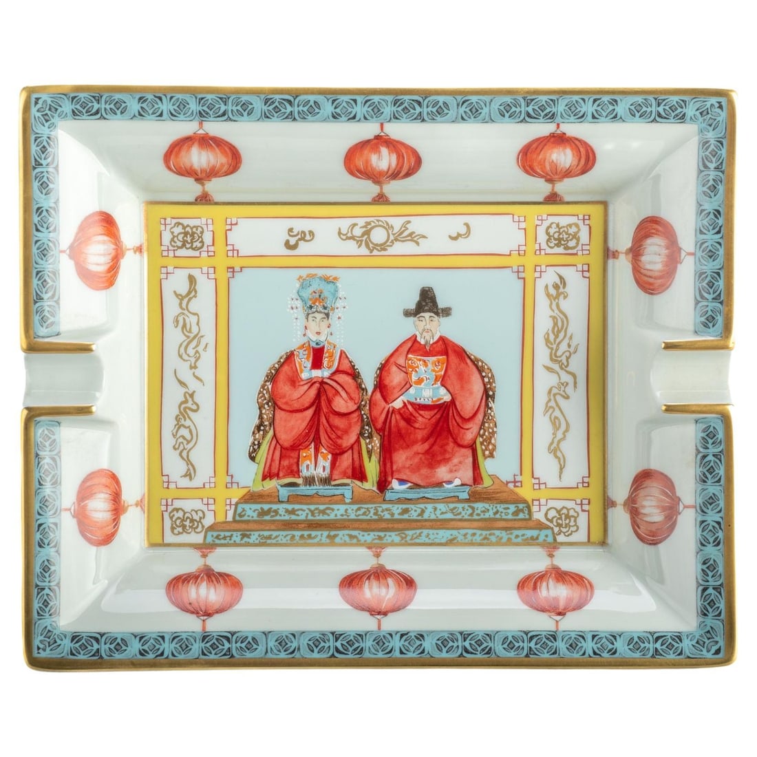 Hermes Chinese Figures Porcelain Ashtray: Hermes Chinese Figures Porcelain Ashtray Designer: Hermes Dimensions: Height: 1 in (2.54 cm)Width: 6 in (15.24 cm)Length: 8 in (20.32 cm) Place of Origin: France Period: 21st Century Pre-Owned The BID