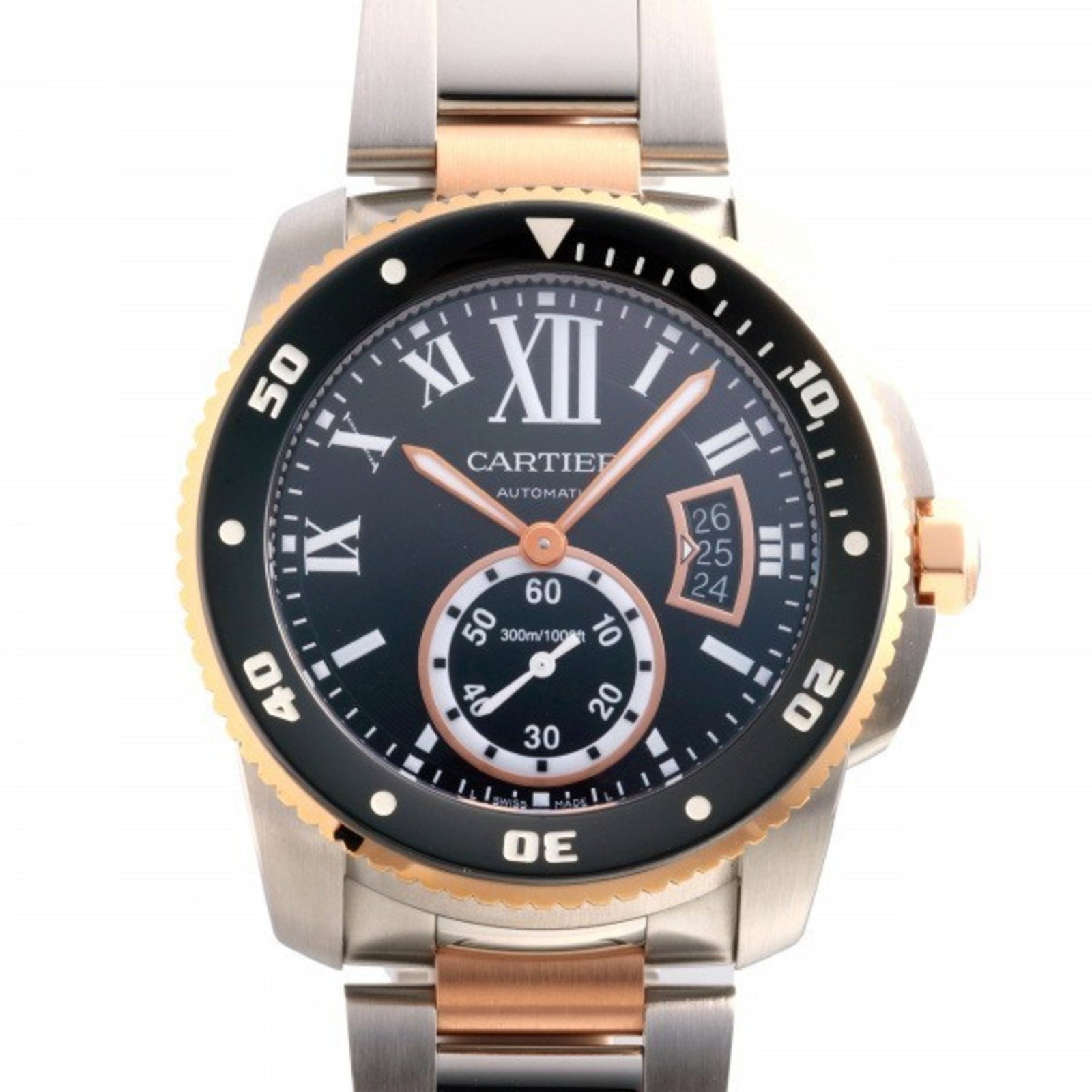 Cartier calibre du diver W7100054 black dial watch men's: Cartier calibre du diver W7100054 black dial watch men's Brand: Cartier Line: Calibre de Cartier Type: Wristwatch Gender: Men Material (Case): Pink gold (18K) Stainless steel Material (Band): Pink gol