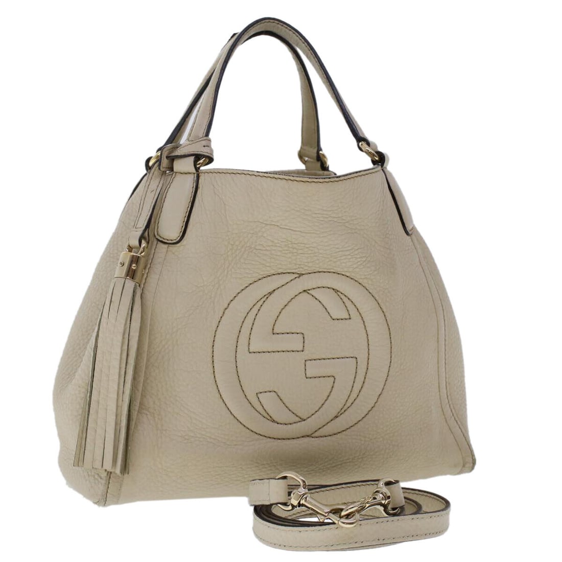 GUCCI Soho Hand Bag Leather 2way White 336751: GUCCI Soho Hand Bag Leather 2way White 336751 Style: Hand Bag Material: Leather Exterior Color: White Bag Height: 8.3inch(Approx) / 21cm(Approx) Bag Depth: 3.3inch(Approx) / 8.5cm(Approx) Bag Length: