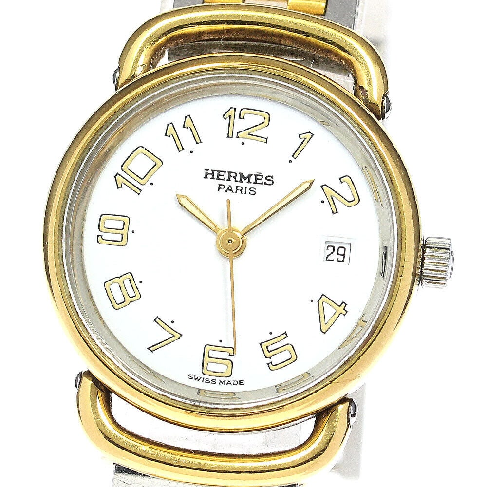 Hermes PU2.240 Pullman Date Quartz Ladies _765004 Stainless Steel: Hermes PU2.240 Pullman Date Quartz Ladies _765004 Stainless Steel Type: wristwatch commodity condition glass slight scratches Case light scratches small dents Bezel light scratches small dents Belt/Br