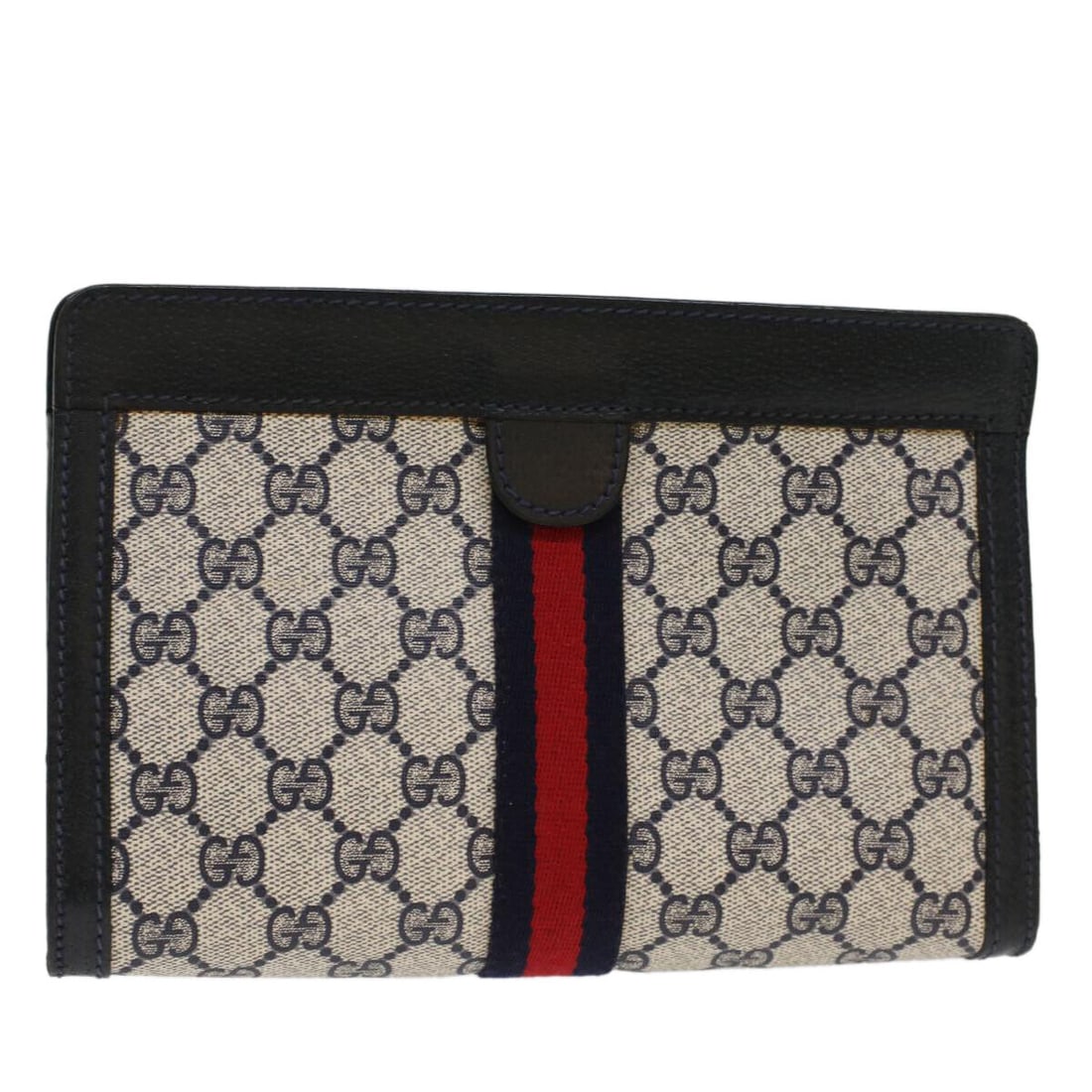 GUCCI GG Canvas Sherry Line Clutch Bag PVC Leather Gray Red Navy: GUCCI GG Canvas Sherry Line Clutch Bag PVC Leather Gray Red Navy Style: Clutch Bag Material: PVC Leather Exterior Color: Gray / Red / Navy Bag Height: 4.9inch(Approx) / 12.5cm(Approx) Bag Depth: 3.0in