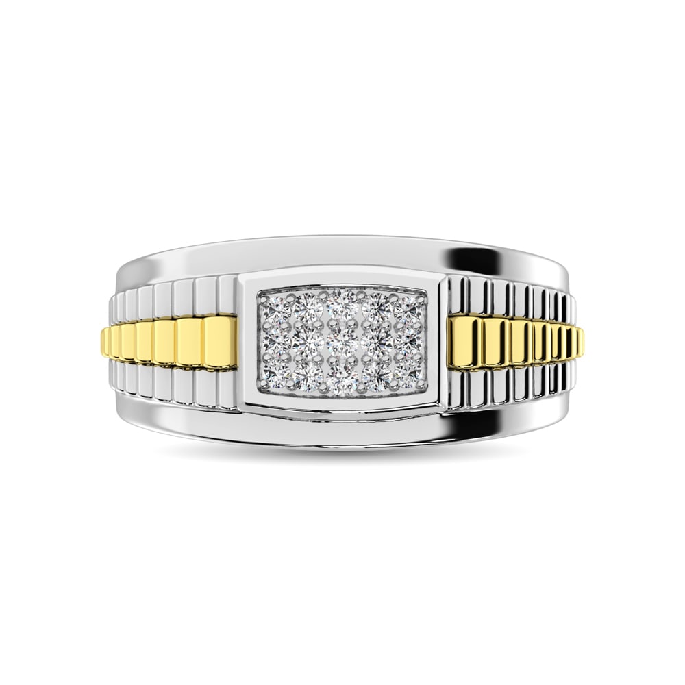 10K White Gold with Accent of 10K Yellow Gold 1/4 Ct.Tw. Diamond Mens Fashion Ring: 10K White Gold with Accent of 10K Yellow Gold 1/4 Ct.Tw. Diamond Mens Fashion Ring Crafted in 10K White Gold with Accent of 10K Yellow Gold, this Men?s Ring represents A Prestigious step Design