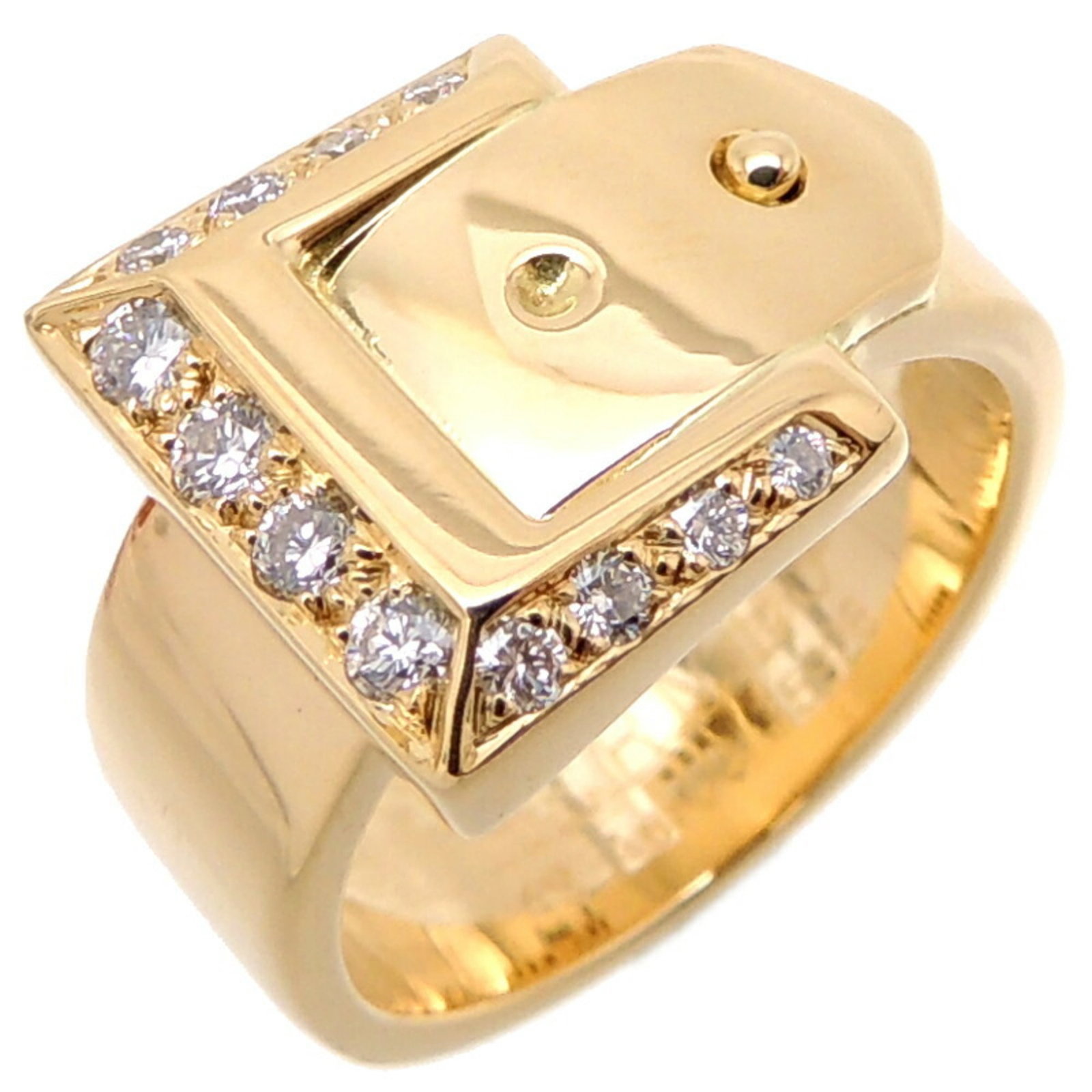 Hermes #49 Belt Motif Diamond Ladies Ring 750 Yellow Gold No. 7: Hermes #49 Belt Motif Diamond Ladies Ring 750 Yellow Gold No. 7 Brand: Hermes Type: Anniversary ring Gender: Women Stone: Diamond US Size: 4.5 Width: 11.3mm / 0.44 Inner Diameter: 15.00mm / 0.59 Weigh