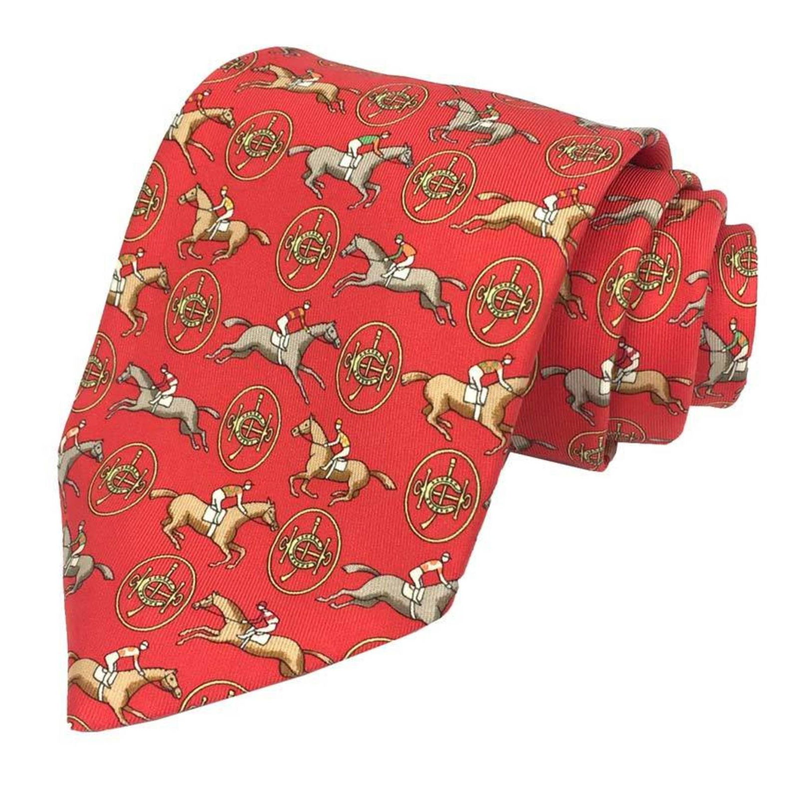 Hermes HERMES tie silk twill horse jockey red men's: Hermes HERMES tie silk twill horse jockey red men's Brand: Hermes Country of Origin: France Type: Cravat Gender: Men Color: Red color Material: Silk100% Silk: 100% Condition: Used (like new) The BIDHA