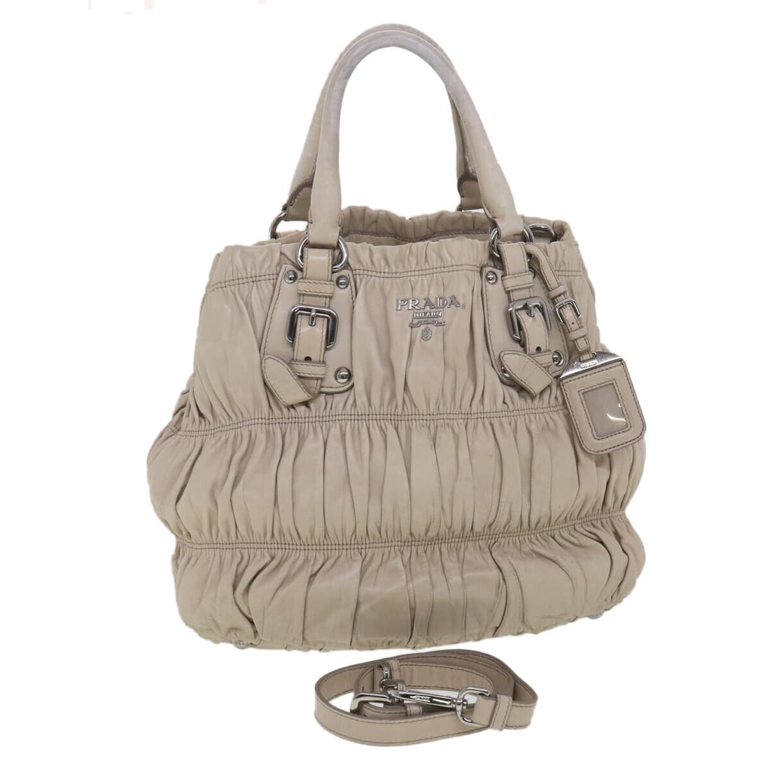 PRADA Shoulder Bag Leather 2way Beige: PRADA Shoulder Bag Leather 2way Beige Style: Shoulder Bag Material: Leather Exterior Color: Beige Bag Height: 11.0inch(Approx) / 28cm(Approx) Bag Depth: 5.1inch(Approx) / 13cm(Approx) Bag Length: 13.8