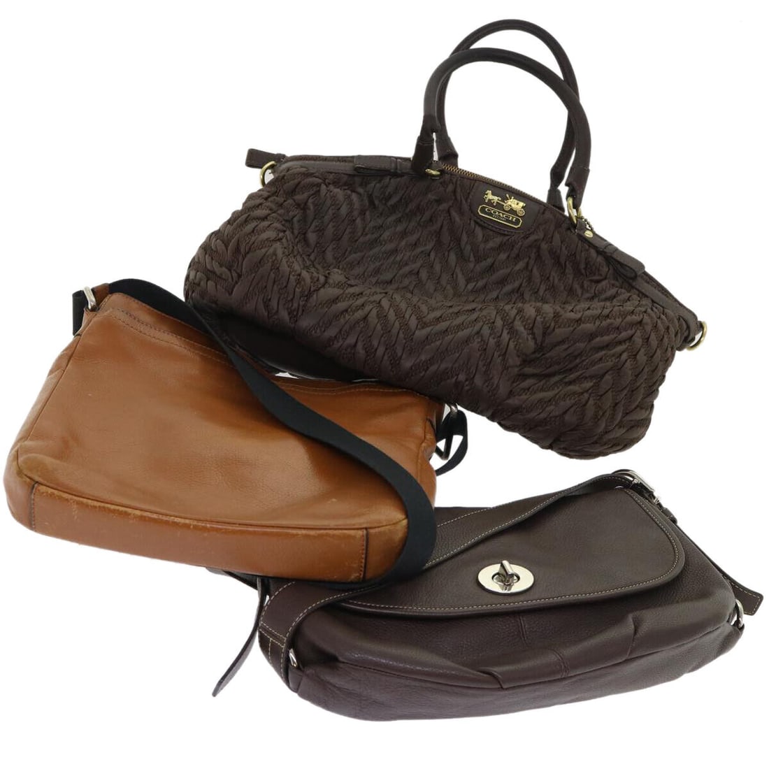 Coach Shoulder Bag Nylon Leather 3Set Brown: Coach Shoulder Bag Nylon Leather 3Set Brown Style: Shoulder Bag Material: Nylon Exterior Color: Brown Type: Shoulder Bag Exterior Material: Nylon C: Heavily Used The BIDHAUS Guarantee: All items in th