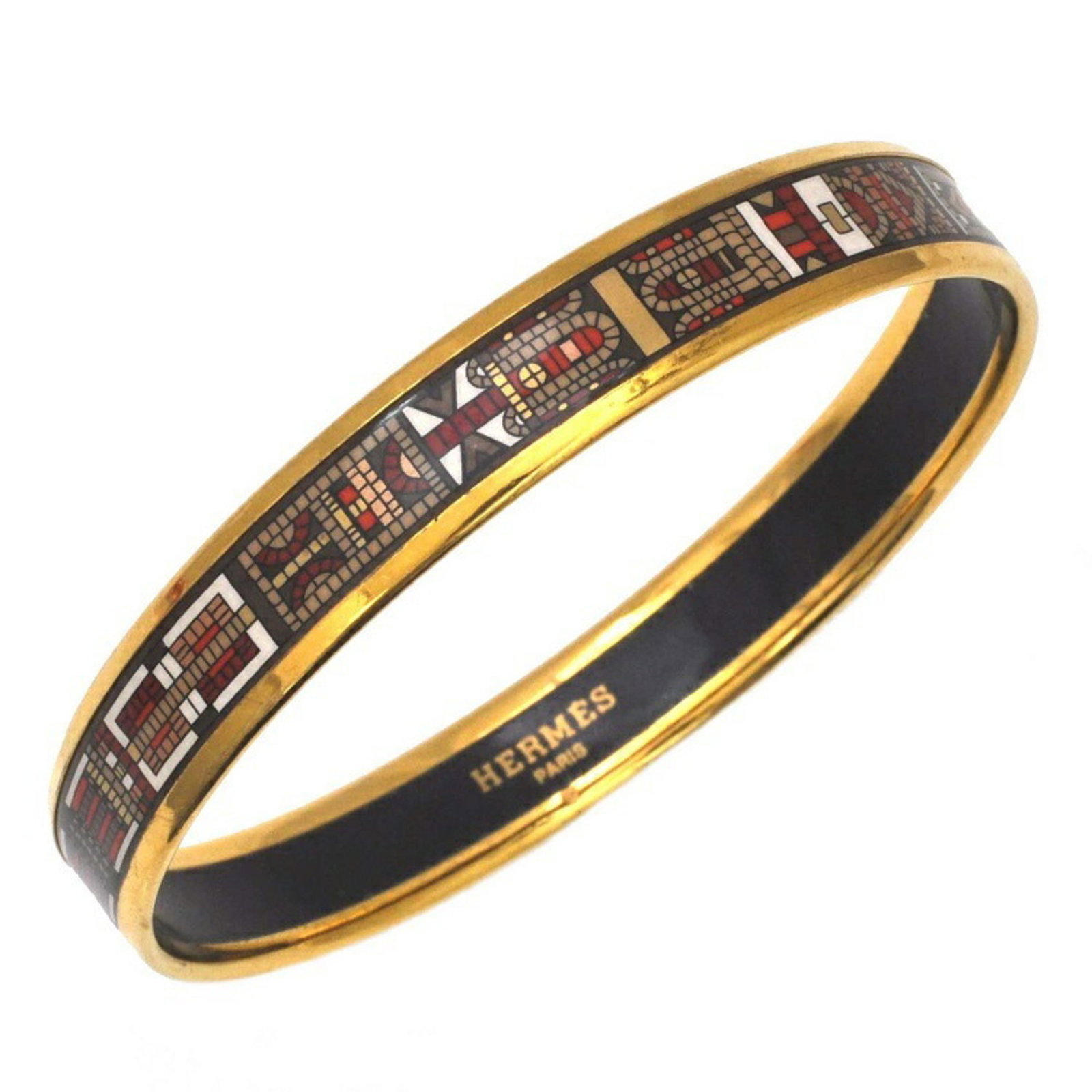 Hermes Bangle Emayle PM Gold Brown GP HERMES Breath Ladies Bracelet Cloisonne Grilled Accessory Flat: Hermes Bangle Emayle PM Gold Brown GP HERMES Breath Ladies Bracelet Cloisonne Grilled Accessory Flat Austria Brand: Hermes Type: Bangle Finish: Gold plated Color: Brown Gold Length: 19.5cm / 7.67 Widt