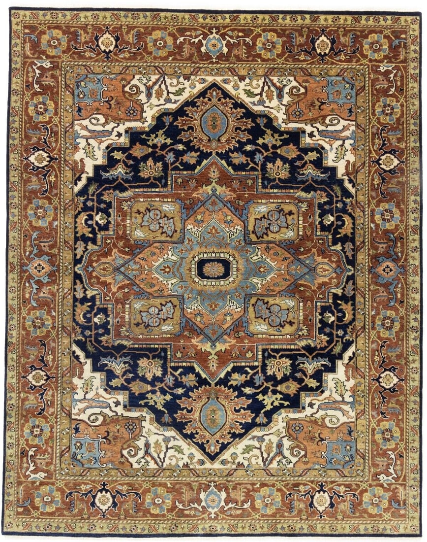 Large Geometric Handmade Wool 8X10 Heriz Serapi Oriental Rug Living Room Carpet: Large Geometric Handmade Wool 8X10 Heriz Serapi Oriental Rug Living Room Carpet Free continental US Shipping Type: Area Rug Size: 7"9X9"9 Color: Dark Navy Production Technique: Knotted Material: Wool