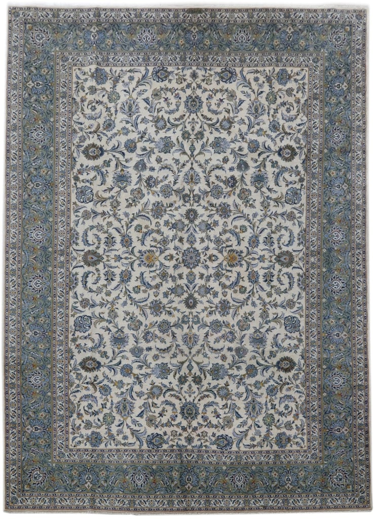 10 x 14 Ivory Persian Signed Kashan Rug: 10 x 14 Ivory Persian Signed Kashan Rug Free continental US Shipping Size in Feet: Width: 10 x Length: 14 Size in Inches: Width:120 in x Length: 168 in Colors: Ivory Weave: 100% Handmade Pile: 3/8 Woo