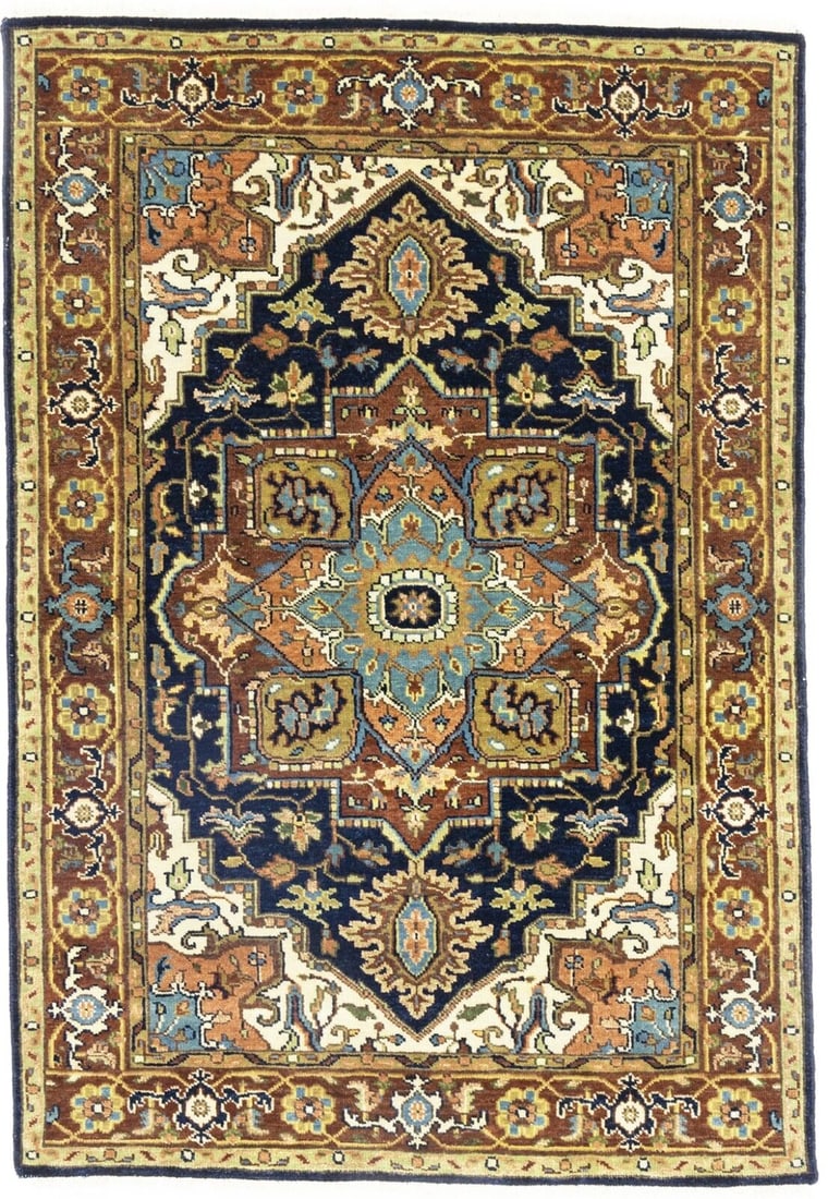 Heriz Serapi Farmhouse Boho Decor 4X6 Oriental Rug Small Handmade Wool Carpet: Heriz Serapi Farmhouse Boho Decor 4X6 Oriental Rug Small Handmade Wool Carpet Free continental US Shipping Type: Area Rug Size: 4"0 X 5"11 Color: Dark Navy Production Technique: Knotted Material: Wool