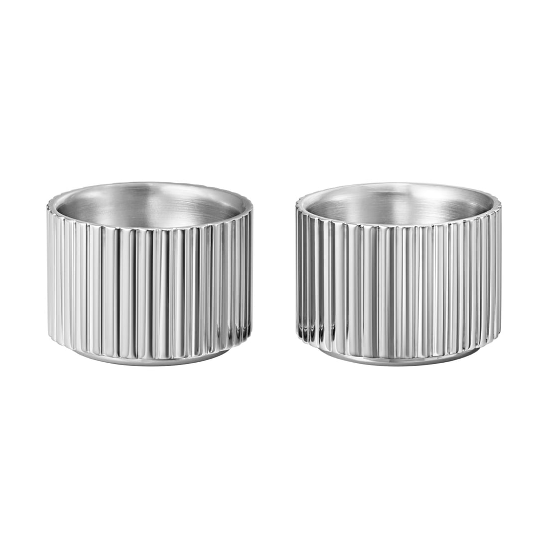 Bernadotte by Georg Jensen Stainless Steel Egg Cup Set 2pc - New: Bernadotte by Georg Jensen Stainless Steel Egg Cup Set 2pc - New Bring a touch of timeless elegance to your table with the bernadotte egg cup set. Inspired by riffled lines from the art deco period of
