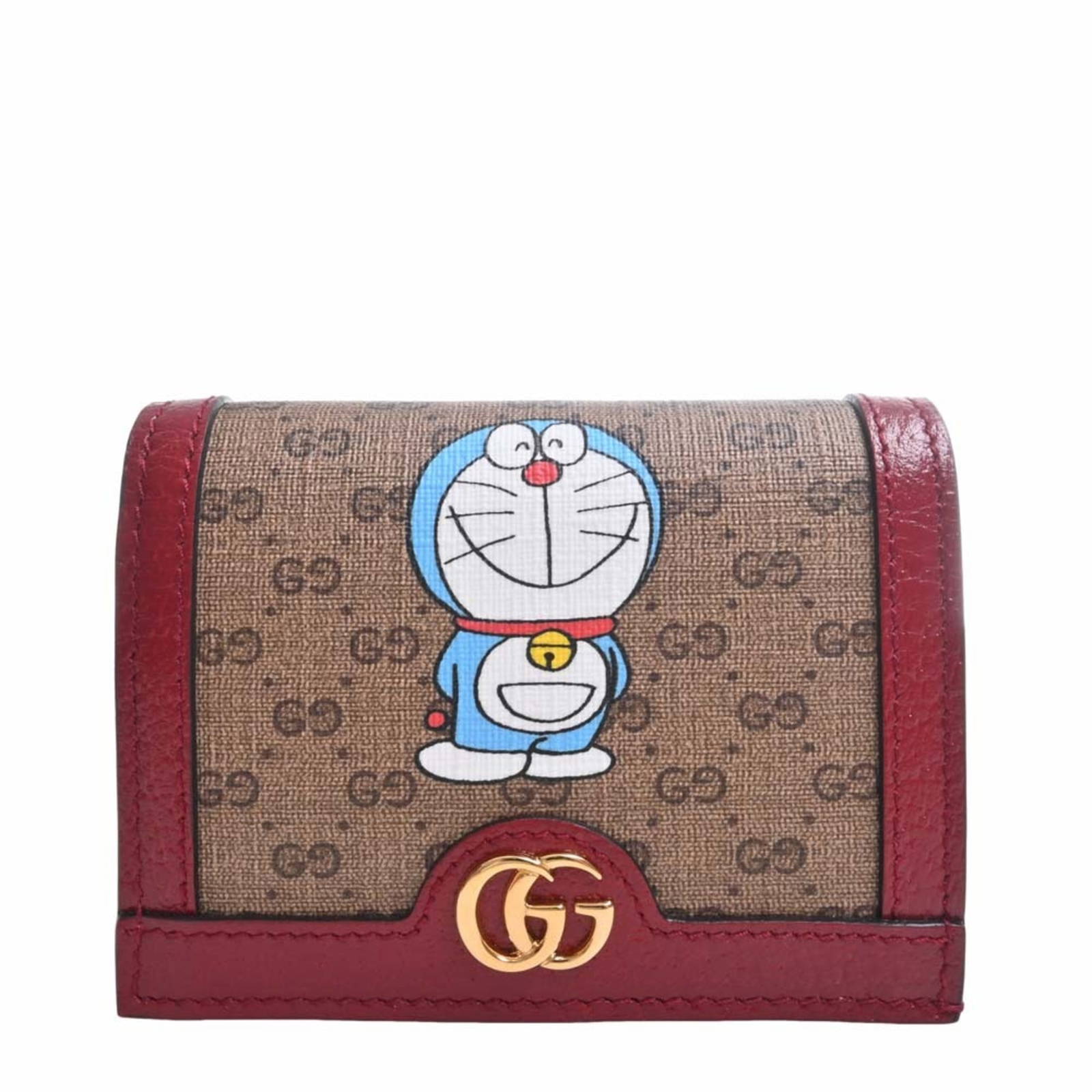 Gucci Gg Supreme Bifold Wallet Doraemon Collaboration 647788 Brown Red